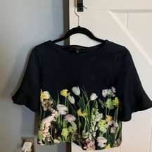 Victoria Beckham for Target black blouse with floral print size XS.