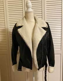 Jacket Faux Leather Black Sherpa Lined