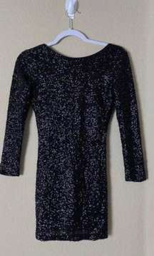 Sequin Dress Small Size 4 Black Mini Formal Party Short Dress 3/4 Long Sleeve 