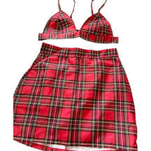 Yandy School Girl Roleplay Plaid Outfit Size M/L NWOT Bra and Skirt