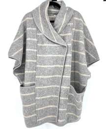 Free People Wool Striped Blanket Poncho Coat Grey Oatmeal Combo Small