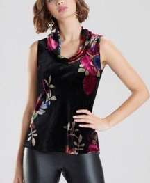 Natori NEW Winter Peony-V Cowl Neck Sleeveless Blouse Velvet Size Medium Womens