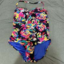 Anne Cole Floral Standard Twist Front Shirred One Piece Swimsuit Plus Size 24W