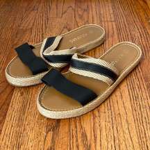 KAANAS Women's Malta Black Cream Double Strap Platform Slide Sandal Size 8