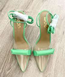 NEW  green clear pointy lace up heels size 6