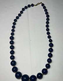 Vintage Blue Glass Bead with Gold Tone Chain Necklace