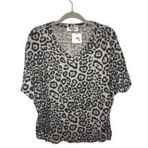 Haptics by Holly Harper V-Neck Leopard Print Short Sleeve Gray Soft Tee Shirt