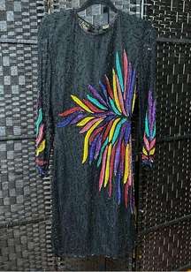 Big Star Womens Cocktail Dress Size Small Multicolored Silk Vintage Gemmed Long