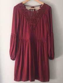 American Eagle AE Midi A Line Long Sleeve Tassel Cut Out Dress