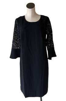 NWT RSVP By Talbots Crepe and Lace Shift  Black Bell Sleeve Dress