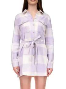 SANCTUARY Brushed Plaid Shirt Dress in Wisteria Check NWT Size Medium