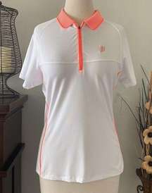 Prince half zip tennis polo white and orange short sleeve collared shirt M/L