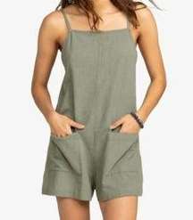 Minimalist Everyday Sage Green  Romper With Pockets Size L Summer Casual