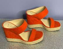 Jessica Simpson Orange Faux Suede w/ Rope Bottom Wedge Size 8.5M