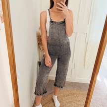 Soft Overalls Fringe Hem in Black Cloud