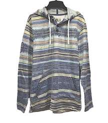 Free Planet Cream Blue Coral Aztec Baja Pullover Hoodie Women’s Size Large