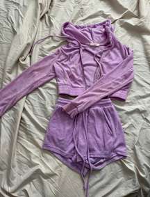 purple jacket and short set