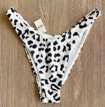 Aerie Super High Cut Cheekiest Bikini Bottom in White Black Leopard S NWT