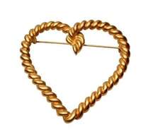 Vintage Gold Tone Twisted Rope Open Heart Brooch Pin 2.75”