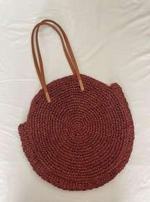 American Eagle Straw Beach Bag Circular Rust Dark Red Large Tote Summer Spring