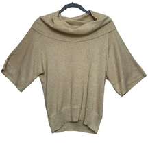 Michael Kors Gold Glitter Cowl Neck 3/4 Sleeve Sparkle Holiday Sweater Medium