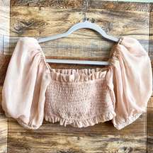 LANI THE LABEL smocked crop Top XSMALL pink puffs sleeves blush NEW