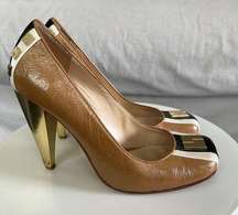 Women’s L.A.M.B. Patent Leather Tan Heels size 5.5