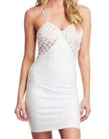 Angel Biba Sleeveless Crochet Lace Bodycon Mini Dress White Size 12 NWT