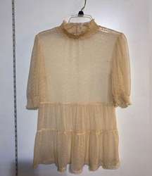 Scobe sheer babydoll blouse with mock turtleneck