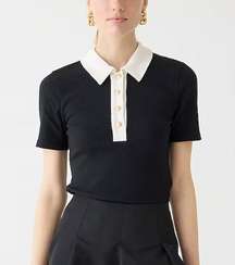 NWT J. CREW Vintage Rib Polo Tee Shirt Black Ivory Top BY419 Medium