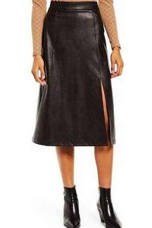 Leather-Like Midi Skirt Noir A-Line Shiny High-Waist Pencil Mid-Length S