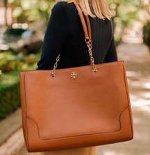 Tory Burch Pebbled Leather Brown Tote Shoulder Bag Purse