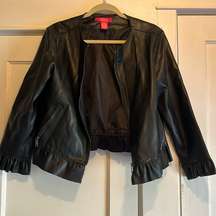 Catherine Malandrino | Black Pleather Ruffled Leather Jacket Size 12