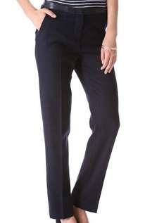 Navy Wool Pants with Leather Trim