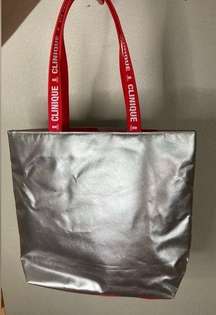 NWOT Clinique Silver Metallic Tote Bag