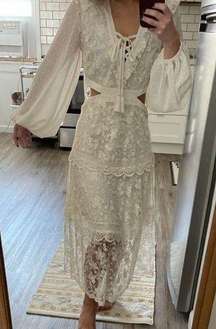 Nwt Alexis x Target Cream Lace Cutout Long Sleeved Midi Collection Dress