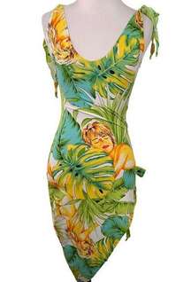 Roma Hollywood Tropical V-Neck Asymmetrical Bodycon Tie Dress