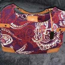 Talbots Purple Multicolor
Medium Large Satchel Purse Handbag Shoulder Flower Bag