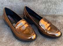 Metallic Patent Bronze Slip On Loafers