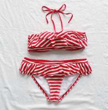 Y2K Skirted Stripef Ruffle Bikini Set L