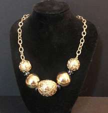 Bill blass gold tone circular ball rhine stone blingy necklace