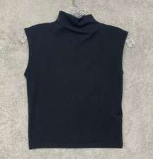 Madewell Top Womens S Black Funnelneck Cropped Muscle Tee Small NO378