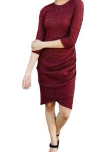 Side Ruched Maroon Red Tea Length Dress