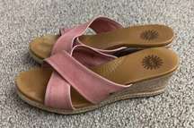 UGG Pink Leather Criss Cross Mule Wedge Sandals Women's 7.5