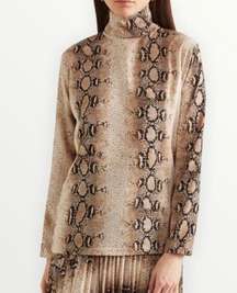 Frankie Shop Camille Snakeskin Print Brown Turtleneck Top size XS