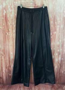 EE:Some Black Faux Leather Wide Leg Pants