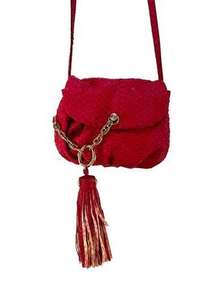 Henri Bendel Small Drawstring Bucket Crossbody Tassel Fish Leather Emboss Pink