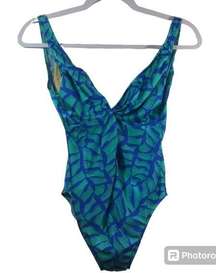 E. Stewart Vintage Blue Green 80's One Piece Swimsuit Size 14