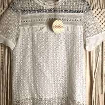 Alythea white gauze and crochet top. Size Medium Color White.