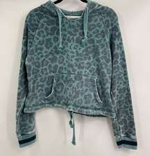 Vintage Havana Turquoise Leopard Print Pullover Hoodie Size Small